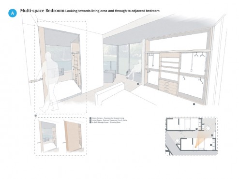 This is one image from a series that make up the spatial development toolkit. It shows an alternative option for a multi-space bedroom.